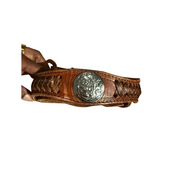 Vintage Leather Concho Belt Mens Size 38 Mexico Silver Western Cowboy Braided - Picture 3 of 5